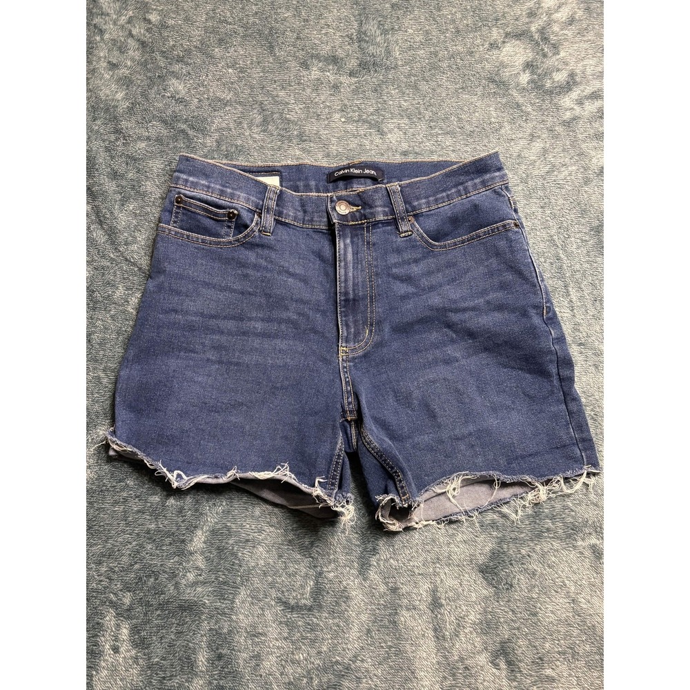 Calvin Klein Jeans Womens Denim Shorts Blue Frayed Hem Ultimate Stretch Size 27